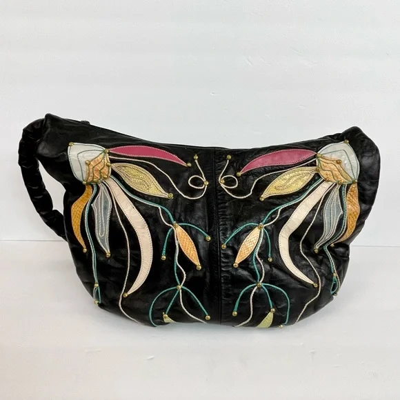 Vintage Black Hobo Bag with Floral Embroidery - Picture 16 of 16